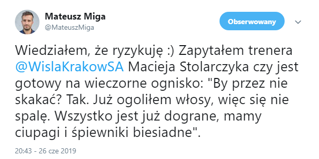 Trener Wisły Kraków gotowy na wieczorne ognisko :D